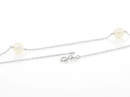 7-8mm White Cultured Freshwater Pearl Rhodium Over Sterling Silver Station Necklace - Size 18