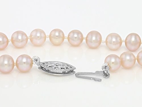 5-6mm Pink Cultured Freshwater Pearl Rhodium Over Sterling Silver Necklace - Size 18