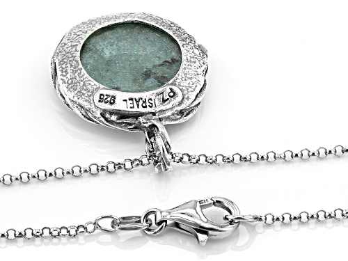 Artisan Collection of Israel™ 17mm Roman Glass Sterling Silver Textured Pendant With Chain