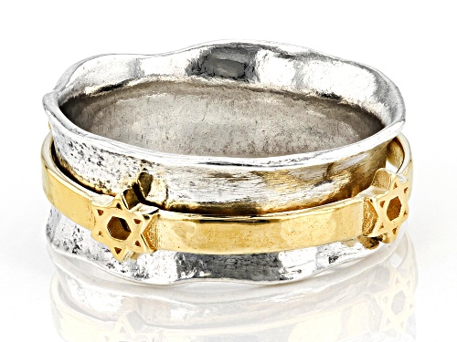 Artisan Collection of Israel™ Two Tone Sterling Silver & 14K Gold Over SS Star of David Spinner Ring - Size 8