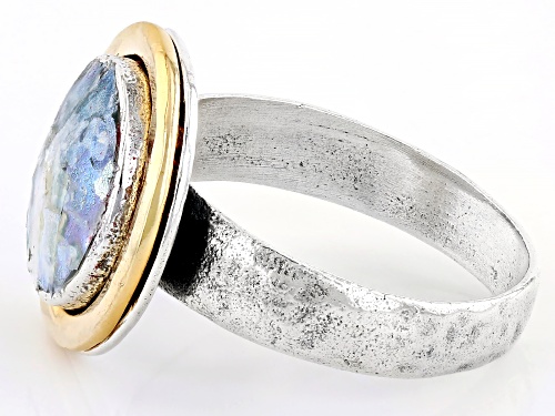 Artisan Collection of Israel™  Two Tone Sterling Silver & 14K Gold Over Silver Roman Glass Ring - Size 12