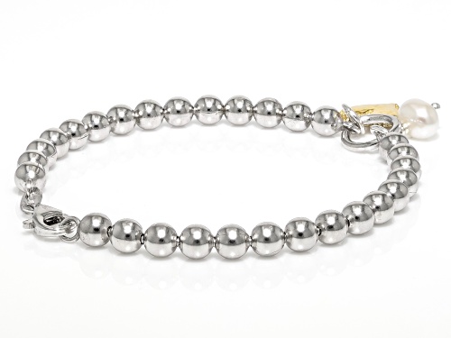 Artisan Collection of Israel™ 7-7.5mm Cultured Freshwater Pearl Silver Two Tone Charm Bracelet - Size 7.5