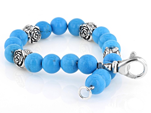 Artisan Collection of Israel™ 8mm Blue Magnesite Sterling Silver Rose Station Bracelet - Size 7.25