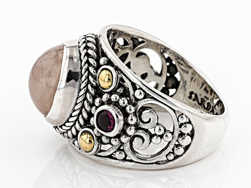 Artisan Of Bali™ 11x9mm Morganite And .26ctw Rhodolite Silver With 18kt Gold Accent Ring - Size 7
