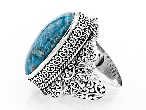 Artisan Gem Collection Of Bali™ 26x14mm Oval Blue Apatite Sterling Silver Solitaire Ring - Size 6