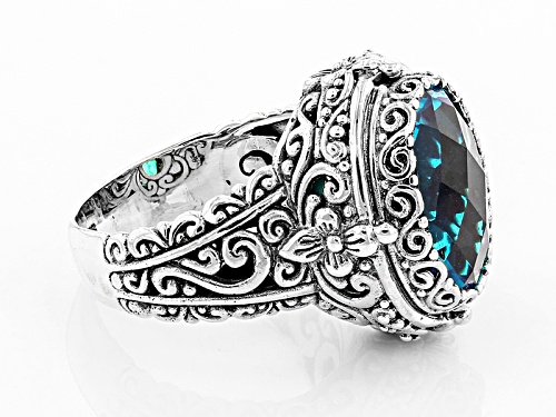 Artisan Gem Collection Of Bali™ Rainbow Paraiba Blue Quartz Triplet Silver Solitaire Ring - Size 12