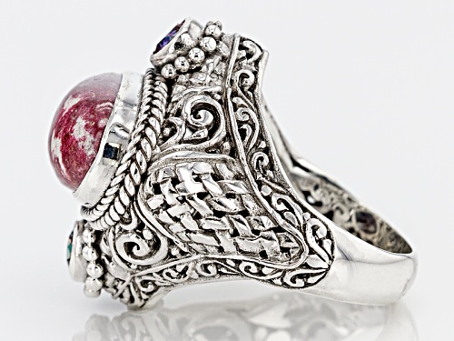 Artisan Gem Collection Of Bali™ Thulite And .88ctw Blessed™ Mystic Topaz® Silver Ring - Size 5