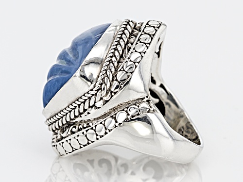 Artisan Gem Collection Of Bali™ 18mm Square Cushion Carved Wave African Blue Opal Silver Ring - Size 6
