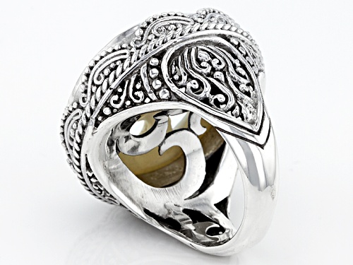 Artisan Collection Of Bali™ 25mm Round Carved White Mother Of Pearl Wave Sterling Silver Ring - Size 8