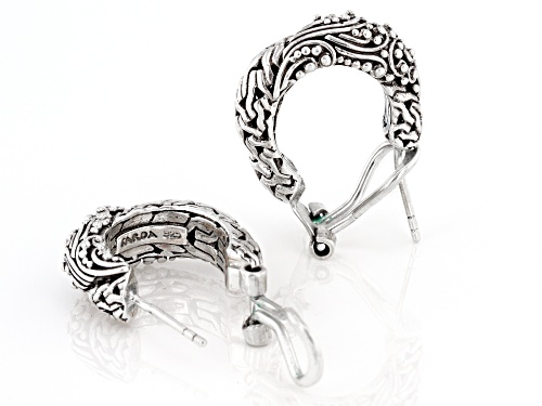 Artisan Collection Of Bali™ Sterling Silver Mixed Filigree and Chain Link Design Hoop Earrings