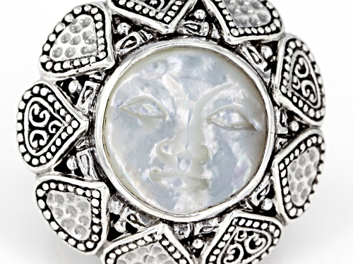 Artisan Collection Of Bali™ 26mm Round Carved Mother Of Pearl Face Sterling Silver Ring - Size 6