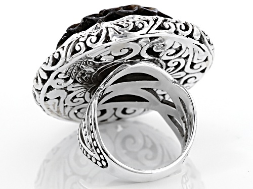 Artisan Collection Of Bali™ Carved Black Mother Of Pearl Flower Sterling Silver Solitaire Ring - Size 7