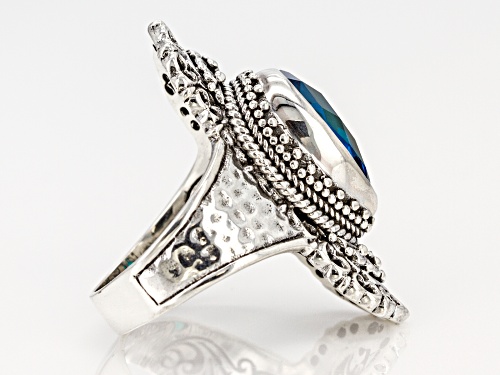 Artisan Collection Of Bali™ Rainbow Paraiba Color Caribbean Quartz Triplet Silver Solitaire Ring - Size 12