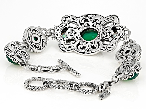 Artisan Collection Of Bali™ Green Onyx And 1.64ctw Butterfly Green™ Topaz Silver Bracelet - Size 7.5