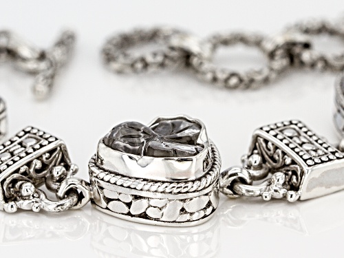 Artisan Collection Of Bali™ 12.42ctw Trillion, Carved White Quartz Flower Silver Bracelet