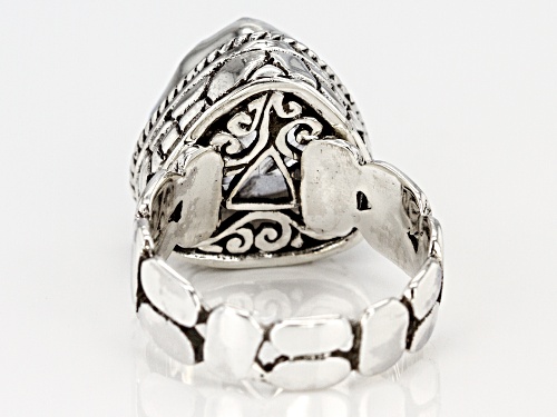 Artisan Collection Of Bali™ 5.44ct Trillion, Carved White Quartz Flower Silver Solitaire Ring - Size 10