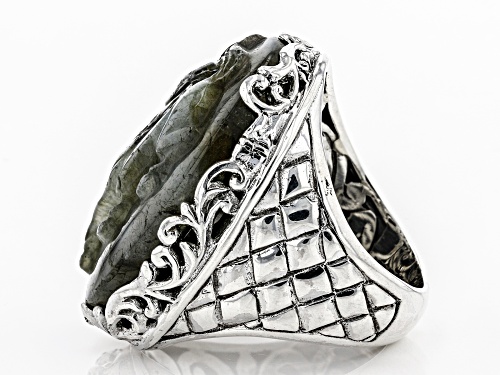 Artisan Collection Of Bali™ 30x22mm Oval Carved Labradorite Doublet Silver Horse Solitaire Ring - Size 7