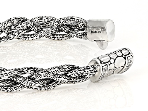 Artisan Collection Of Bali™ 0.50ctw 2mm Round White Zircon Silver Woven Chain Bracelet - Size 7.25