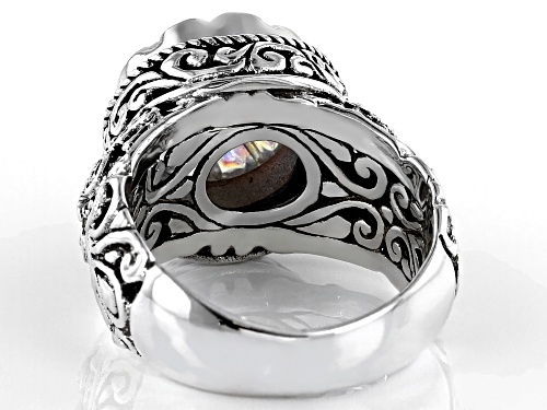 Artisan Collection Of Bali™ 4.56ct 12mm Round, Carved Zero Saturn™ Mystic Quartz® Silver Ring - Size 9