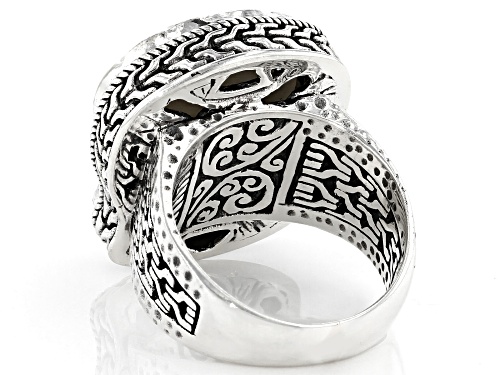 Artisan Collection Of Bali™ 21x17mm Carved White Mother Of Pearl Lion Silver Solitaire Ring - Size 8