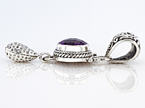 Artisan Collection Of Bali™ 2.69ct 10mm Round Carved Amethyst Sterling Silver Drop Pendant
