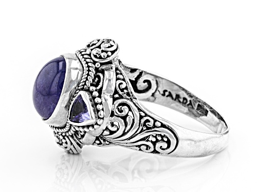 Artisan Gem Collection Of Bali™ Oval Cabochon And .30ctw Trillion Tanzanite Sterling Silver Ring - Size 12