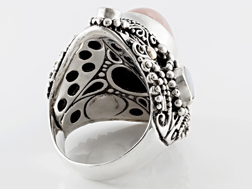 Artisan Collection Of Bali™Morganite, .13ctw Opal & Rhodolite Silver W/18k Gold Over Silver Ring - Size 4