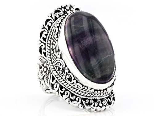 Artisan Collection Of Bali™ 25x15mm Oval Banded Fluorite Doublet Silver Solitaire Ring - Size 7