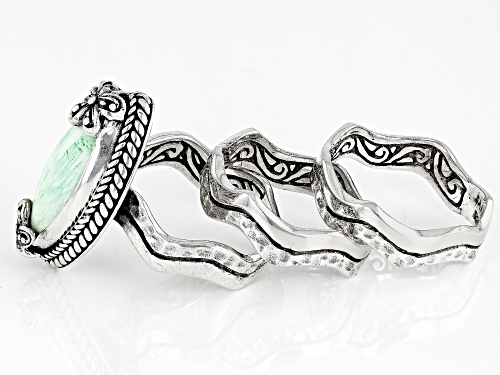 Artisan Collection of Bali™ 20x10mm Marquise Variscite Silver Stackable Ring With Bands - Size 7