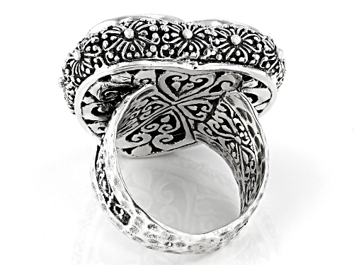 Artisan Collection Of Bali™ 23x21mm Carved Porcelain Jasper Sterling Silver Celtic Heart Ring - Size 7