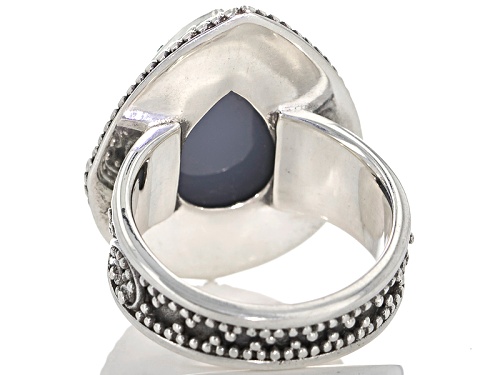Artisan Gem Collection Of Bali™ 16x12mm Black Knight™ Drusy Quartz Silver Solitaire Ring - Size 5