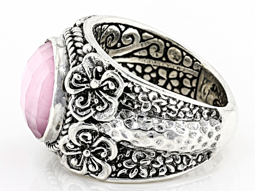 Artisan Collection of Bali™ 12mm Rose Mother-of-Pearl Quartz Triplet Silver Ring - Size 7