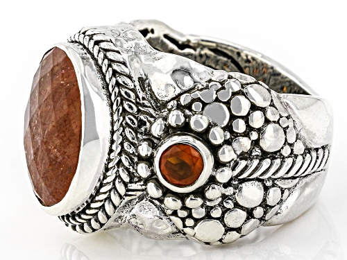 Artisan Collection of Bali™ 3.80ct Orange Sunstone & .40ctw Carnelian Silver Ring - Size 7