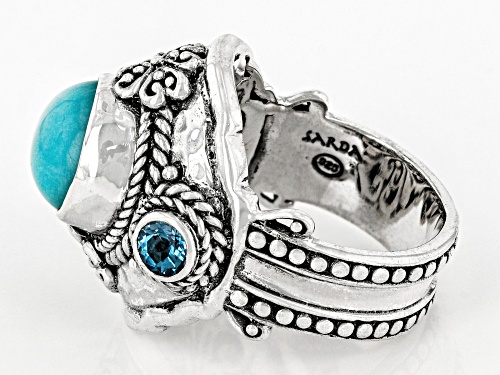 Artisan Collection of Bali™ 10mm Amazonite And .54ctw Swiss Blue Topaz Silver Ring - Size 8