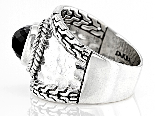 Artisan Collection of Bali™ 2.76ct Black Spinel Silver Chainlink & Hammered Ring - Size 8