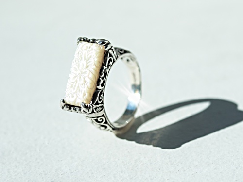Artisan Gem Collection Of Bali™20x8mm Carved White Mother Of Pearl Sterling Silver Solitaire Ring - Size 12