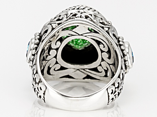 Artisan Of Bali™ 5.30ctw Green Crackle Quartz And Caribbean Crush™ Mystic Topaz® Silver Ring - Size 7