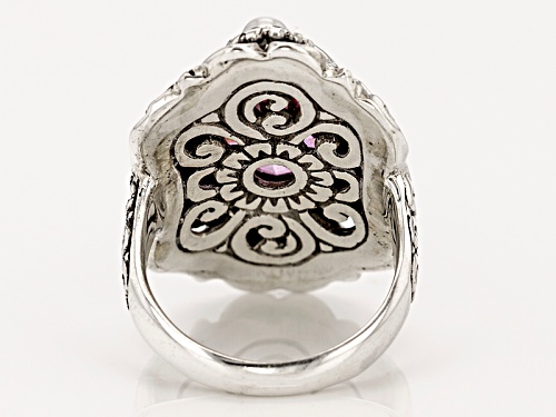 Artisan Of Bali™ Kunzite Color Pink Quartz Triplet,  Cultured White Freshwater Pearl Silver Ring - Size 12