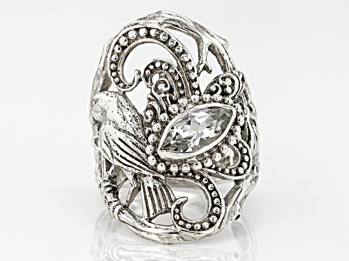 Artisan Gem Collection Of Bali™ .80ct Marquise White Topaz Silver Solitaire Bird Ring - Size 6