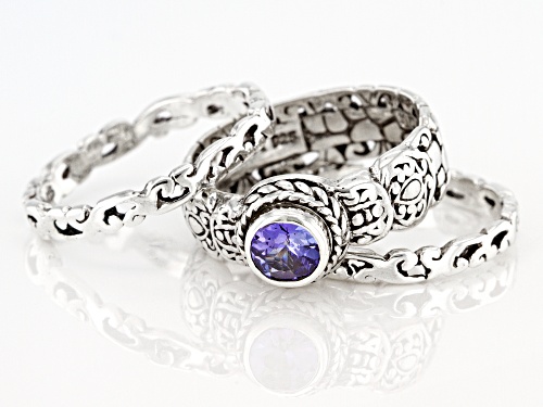 Artisan Gem Collection Of Bali™ 0.29ct Round Tanzanite Rhodium Over Sterling Silver Set of 3 Rings - Size 9