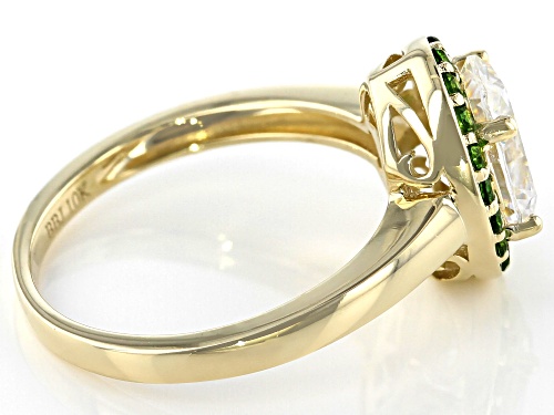 2.25ct Oval Strontium Titanate and .24ctw Round Chrome Diopside 10K Yellow Gold Ring - Size 7