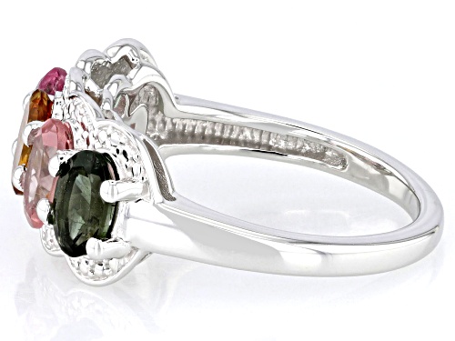 2.11ctw Oval Multi-Tourmaline Rhodium Over Sterling Silver Ring - Size 6