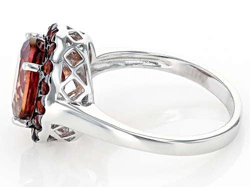 1.96ct Oval Red Labradorite With 0.64ctw Round Vermelho Garnet™ Rhodium Over Silver Ring - Size 8