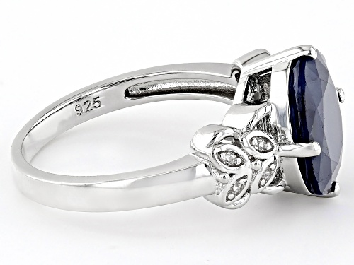 3.50ct Oval Blue Sapphire With 0.07ctw Round White Zircon Rhodium Over Sterling Silver Ring - Size 10