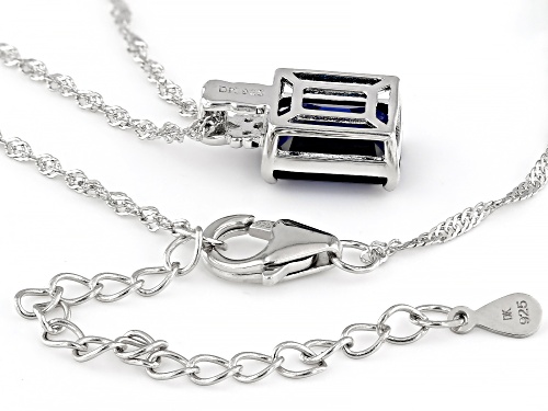 3.43ct Rectangular Lab Created Blue Sapphire Rhodium Over Sterling Silver Pendant with Chain
