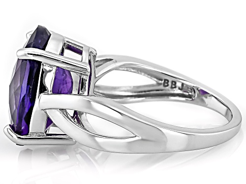 6.09ct Oval Checkboard Cut African Amethyst Rhodium Over Sterling Silver Solitaire Ring - Size 6