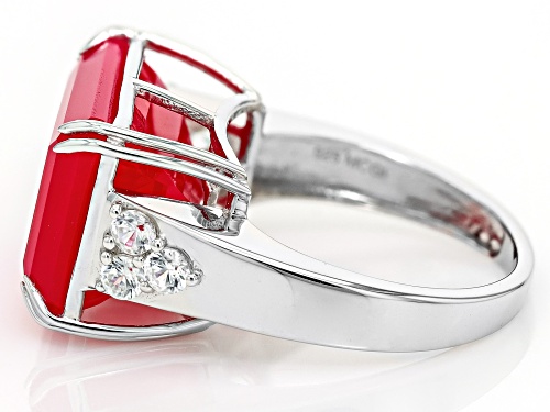 16x12mm Pink Onyx With 0.18ctw White Zircon Rhodium Over Sterling Silver Ring - Size 9