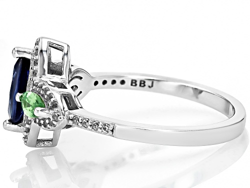 .68ct Nepalese Kyanite, .32ctw Mint Tsavorite With .22ctw White Zircon Rhodium Over Silver Ring - Size 10