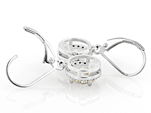 3.54ctw Round Strontium Titanate With .31ctw Round Moissanite Rhodium Over Silver Dangle Earrings