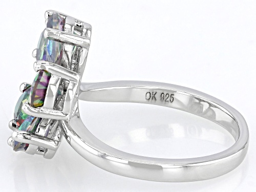 3.40ctw Mystic Fire® Green Topaz with 0.04ctw Rhodolite Rhodium Over Sterling Silver Ring - Size 7